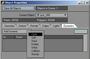 Object Properties: Dynamics Tab